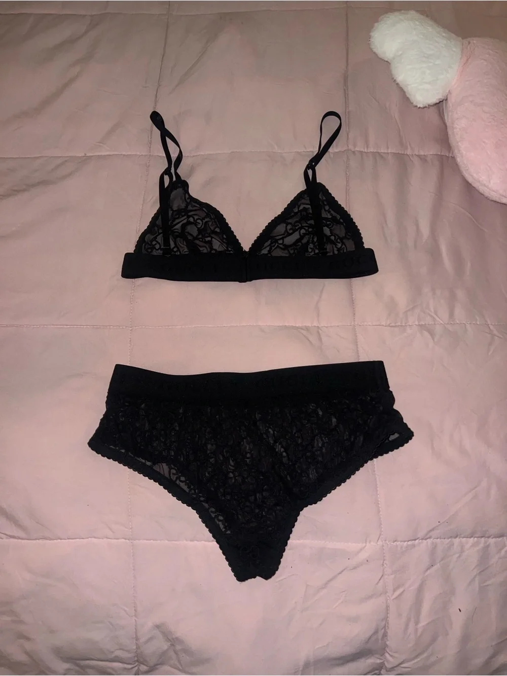 Gucci Black GG Lace Bralette and Brief Lingerie Set Authentic